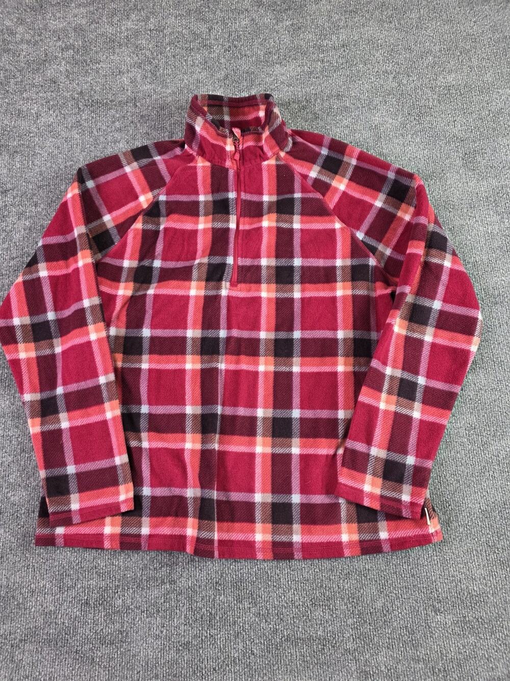 Eddie Bauer Fleece Pullover Womens XL Quarter Zip Outdoor Flannel Plaid Red